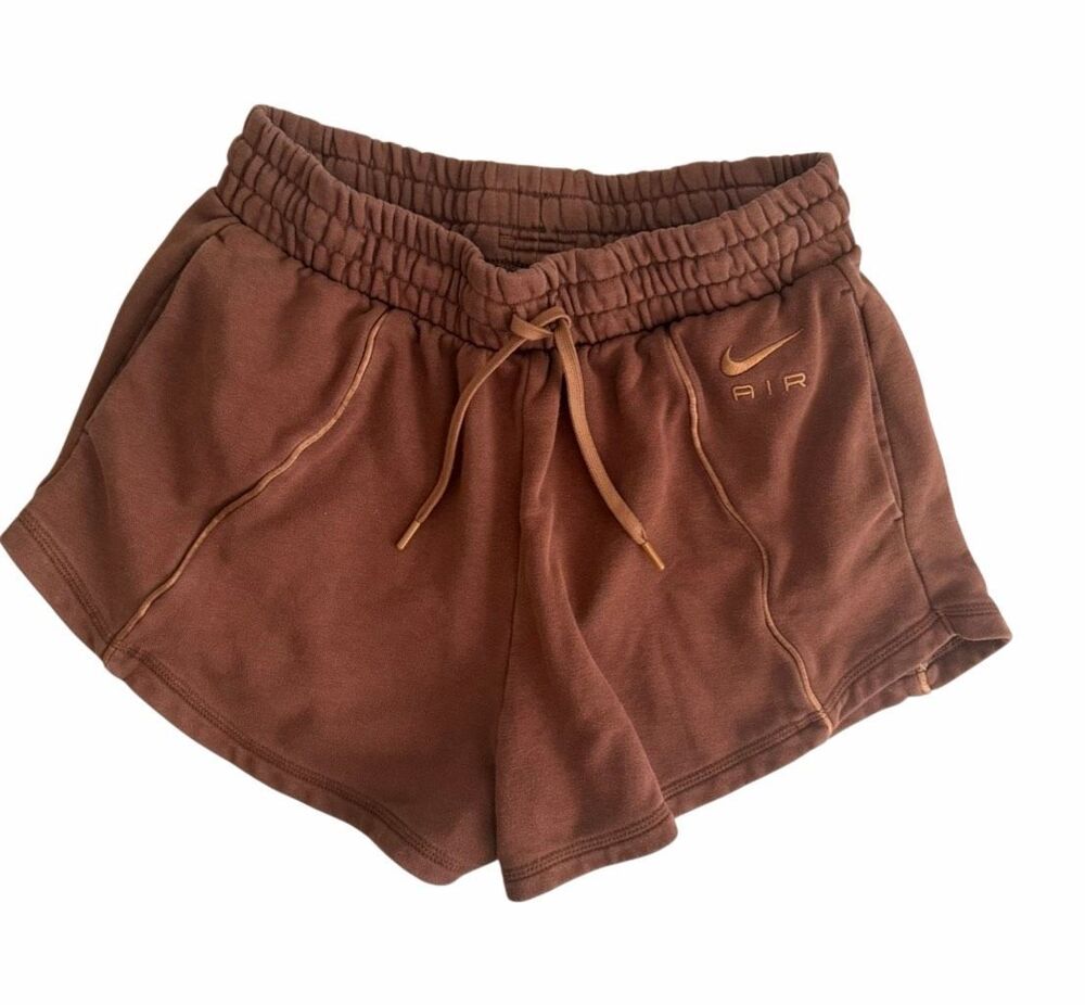 Nike Air Women’s L Brown Sweat Shorts Cotton Fleece Drawstring Athletic